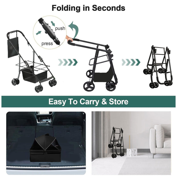 2-in-1 folding dog cart, pet folding cart, four-wheel dog/cat cart, waterproof pad, car seat, sun visor - Follow yourDream