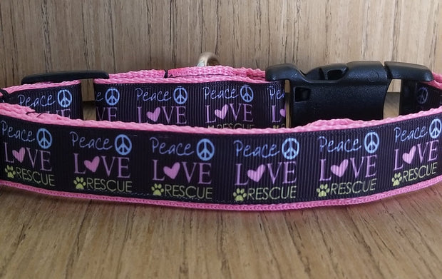 Collar/ Large/ Medium/ Peace Love and Rescue Pink - Follow yourDream