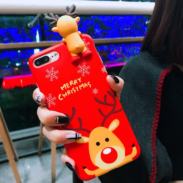 Cute Cartoon Christmas 3D Doll Deer Snowman Phone Case For iPhone X XS XR XS Max 6 6S 7 8 Plus Christmas Soft TPU Back Cover