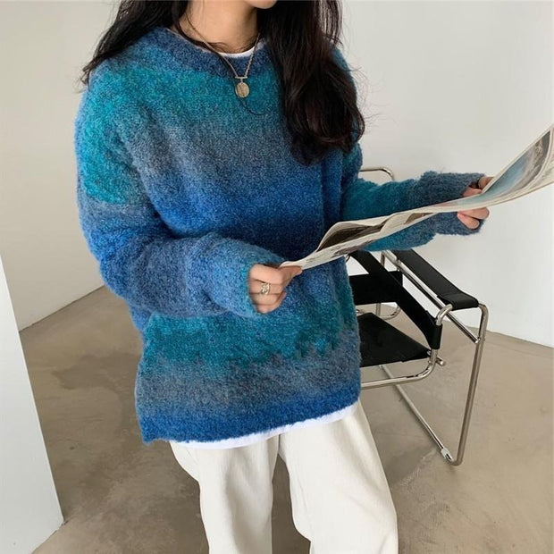 Gradient rainbow sweater women's pullover knit sweater for outerwear