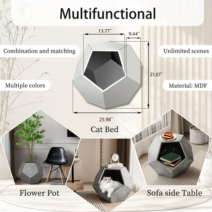 25.98"Modern Pet Furniture Cat Litter Side Table, Sofa Side Table, Planter MDF Multifunctional Furniture, Cement Gray - Follow yourDream