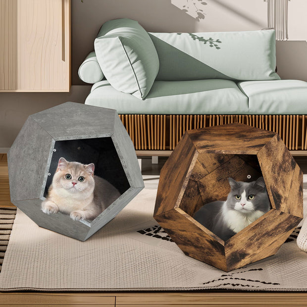 25.98'' Shaped Modern Pet Furniture Cat Kennel Side Table MDF Multi-Purpose Furniture Antique Wood Color - Follow yourDream