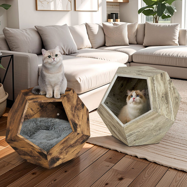 25.98'' Shaped Modern Pet Furniture Cat Kennel Side Table MDF Multi-Purpose Furniture Antique Wood Color - Follow yourDream