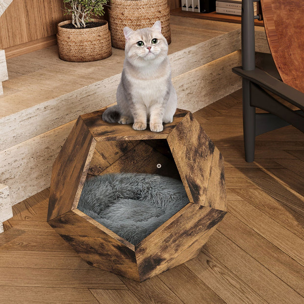 25.98'' Shaped Modern Pet Furniture Cat Kennel Side Table MDF Multi-Purpose Furniture Antique Wood Color - Follow yourDream