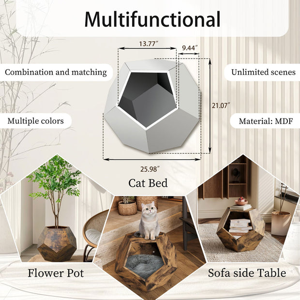 25.98'' Shaped Modern Pet Furniture Cat Kennel Side Table MDF Multi-Purpose Furniture Antique Wood Color - Follow yourDream