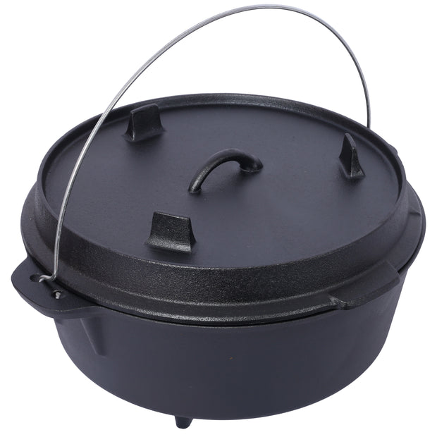 ast iron Dutch oven with lid, outdoor camping deep pot, used for camping, cooking, barbecue and leg rest,  12 Quart