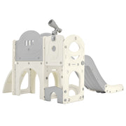 Kids Slide Playset Structure 7 in 1, Freestanding Spaceship Set with Slide, Arch Tunnel Grey+White + HDPE