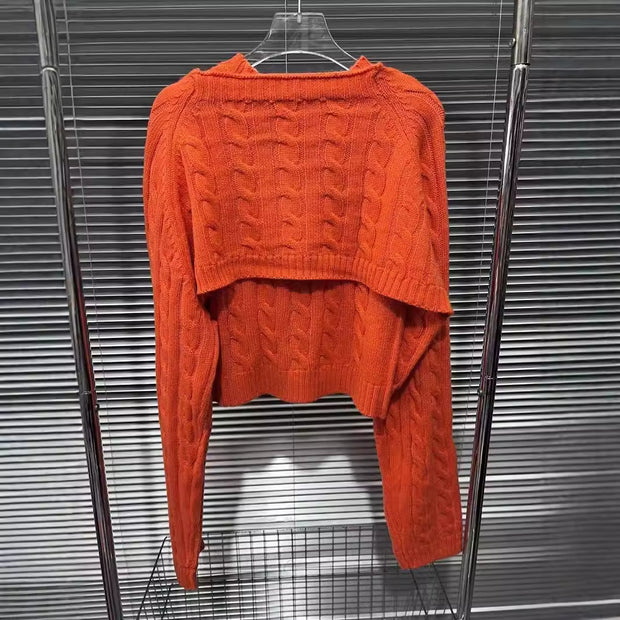 Fried Dough Twists knitting orange vest+two piece sweater