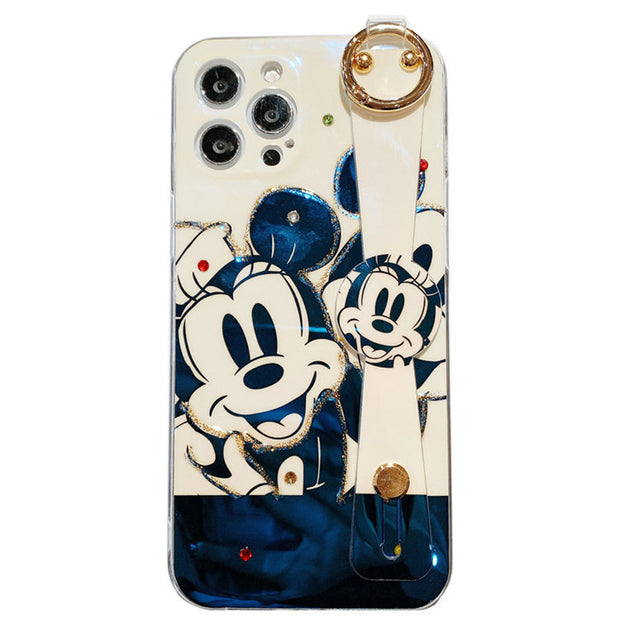 Blue light black-and-white Mickey is suitable for iPhone 12 / 11promax mobile phone case with flash drill and glue dropping