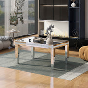 The ON-TRANS stylish modern glass mirrored coffee table features a crystal design and adjustable height legs in silver