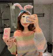 Gradient rainbow sweater women's pullover knit sweater for outerwear