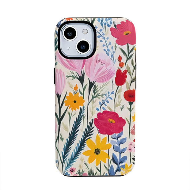 Small Fresh Women's Flower Phone Case 15pm Film Case 14pro Women's Apple 13 Protective Cover 16pro Simple