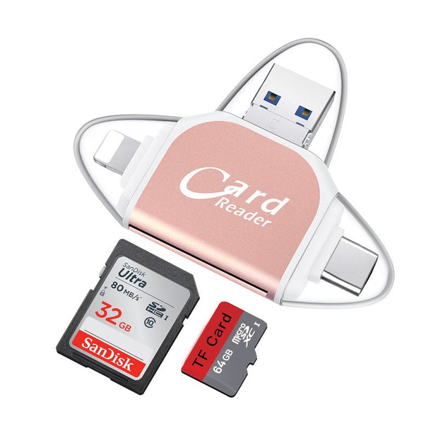 Plug and play for Apple and Android phones multifunctional card reader four in one multifunctional TF card SD card