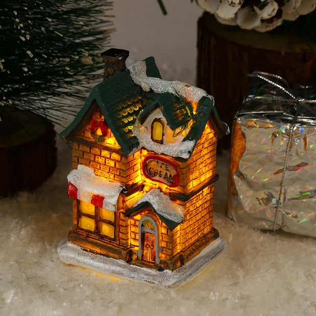 Christmas decorations resin Christmas small house micro landscape glowing snow house ornaments Christmas gifts