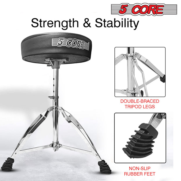 5Core Drum Throne Padded Adjustable Guitar Stool Drummer Seat for