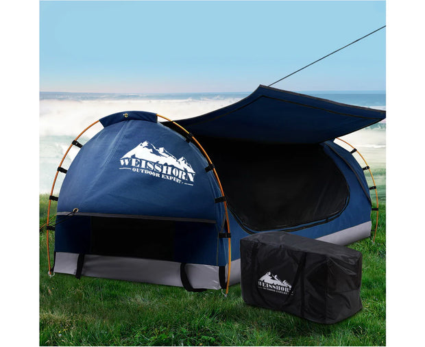 King Single Swag Camping Swags Canvas Free Standing Dome Tent Blue