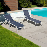 3-piece terrace lounge chair set, outdoor lounge chair with 5 adjustable backrests, sturdy steel frame, white blue - Follow yourDream