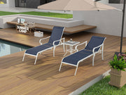 3-piece terrace lounge chair set, outdoor lounge chair with 5 adjustable backrests, sturdy steel frame, white blue - Follow yourDream
