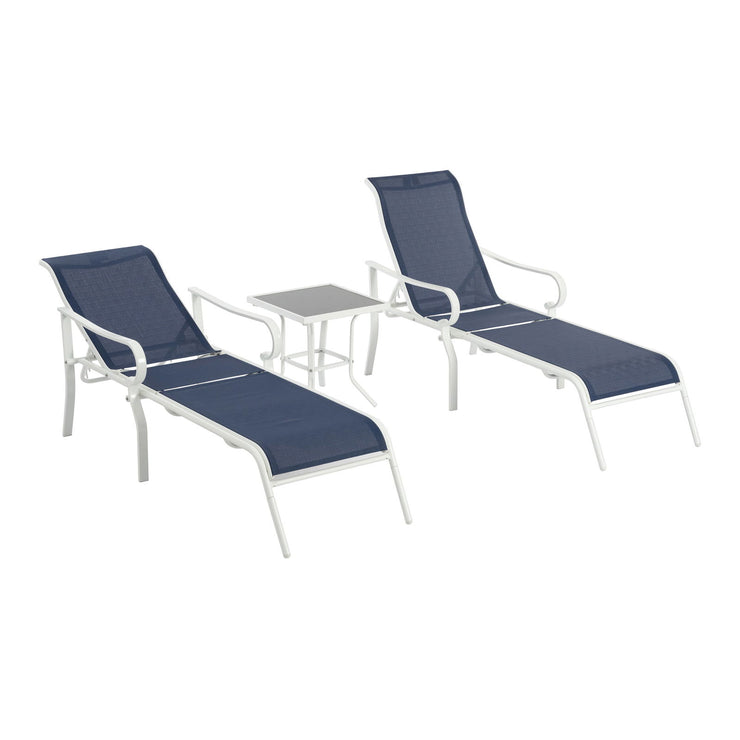 3-piece terrace lounge chair set, outdoor lounge chair with 5 adjustable backrests, sturdy steel frame, white blue - Follow yourDream