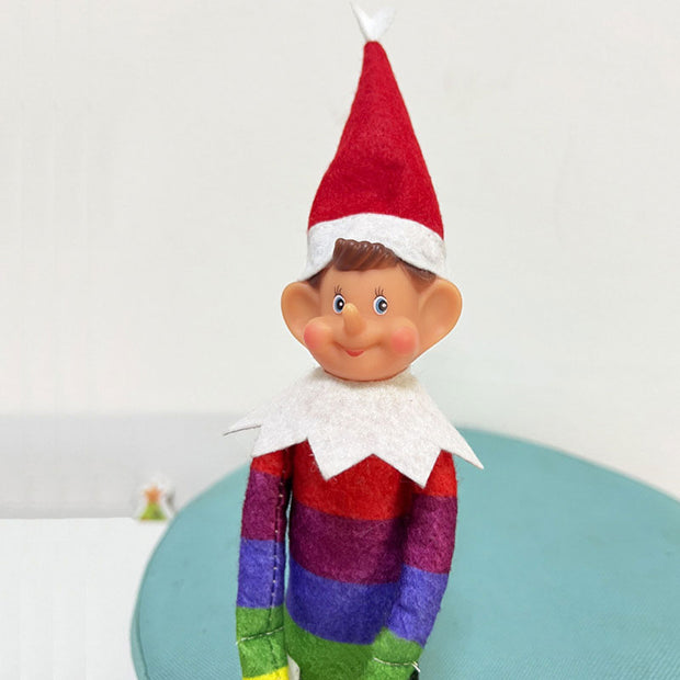 Christmas decorations Christmas elf long legs Christmas ornaments rainbow color sitting Christmas bookshelf elf ornaments