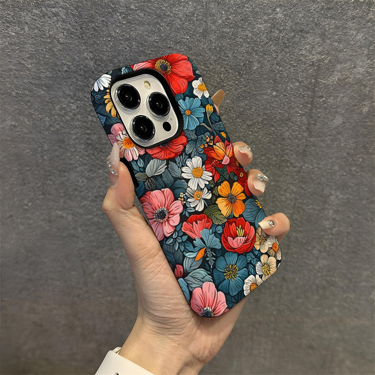 Oil painting flower anti drop phone case Apple 16pro 2-in-1 film case Apple 15pm phone case women's