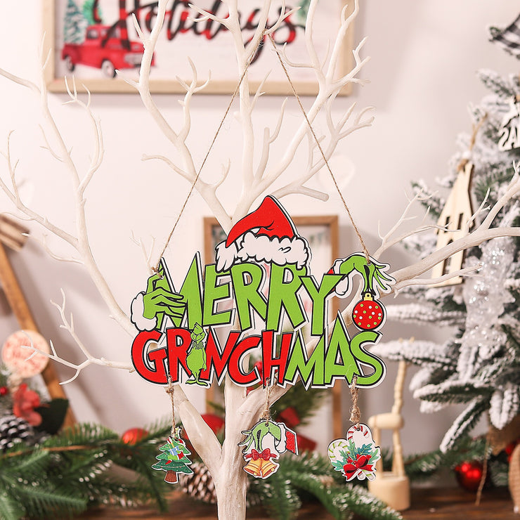 Christmas Tree Elf Letter Pendant Door Hanging Wooden Grinch Merry Christmas Sign Pendant Hanging