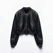 Woman Zipper Leather Jackets Perfecto Leather New In Outerwears Aviator Woman Y2K High Street Long Sleeve