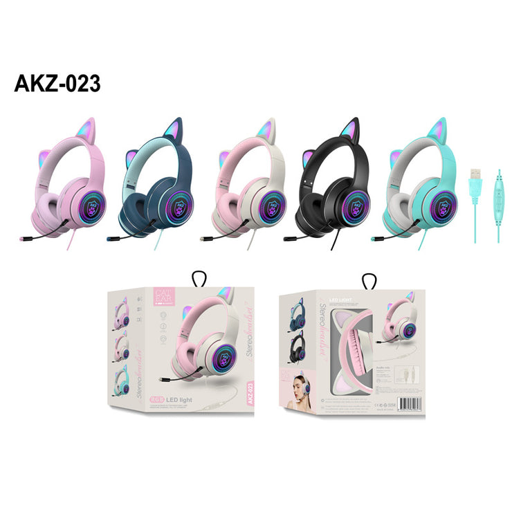 AKZ-023 New RGB Luminous Cat Ear Wired Headset USB With Sound Card Game Headset Learning Headset