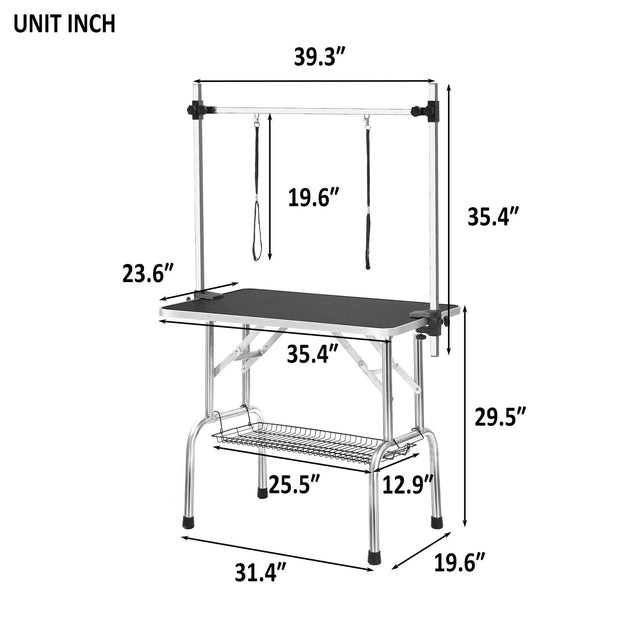 36" Professional Dog Pet Grooming Table Adjustable Heavy Duty Portable w/Arm & Noose & Mesh Tray - Follow yourDream