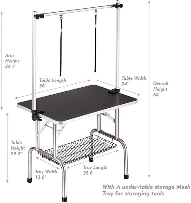 36" Professional Dog Pet Grooming Table Adjustable Heavy Duty Portable w/Arm & Noose & Mesh Tray - Follow yourDream