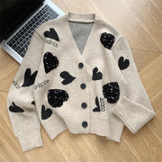 Lazy V-neck loose knit cardigan jacquard jacket, caring and fashionable sweater for women