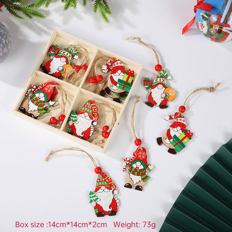 Christmas Painted Wooden Pendant Santa Claus Gift Christmas Tree 12pcs