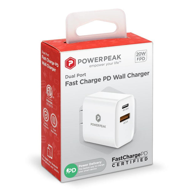 PowerPeak PD Wall Dual Port Charger 20W - White