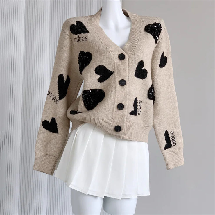 Lazy V-neck loose knit cardigan jacquard jacket, caring and fashionable sweater for women