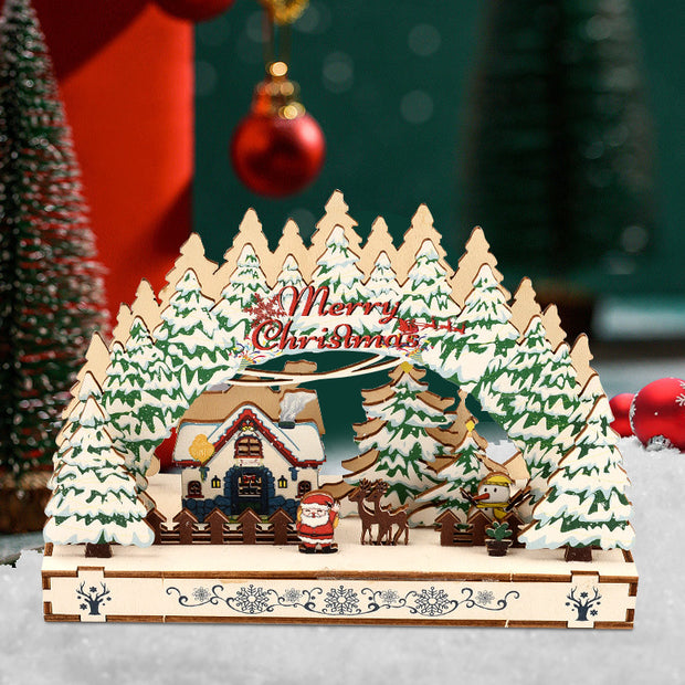 Christmas Wooden Decorations Christmas Village Shopping Mall Window Display Creative Handmade DIY Christmas Gifts