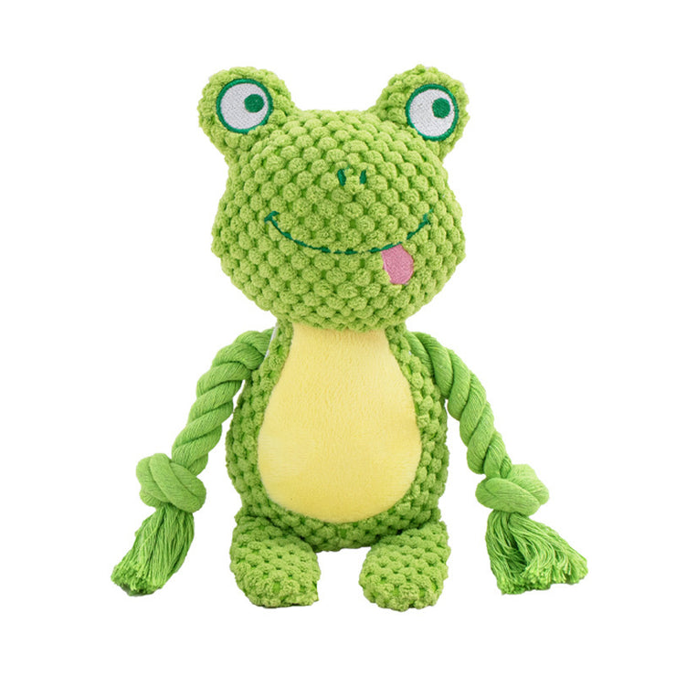 Pet plush sound cotton rope toy fox frog pig dog interactive tug of war training supplies