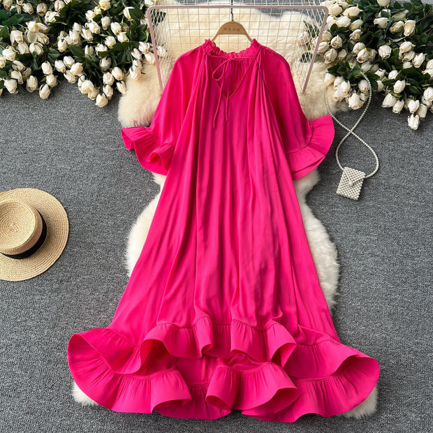 Palace style lotus leaf edge dress women's vacation dress formal dress long skirt