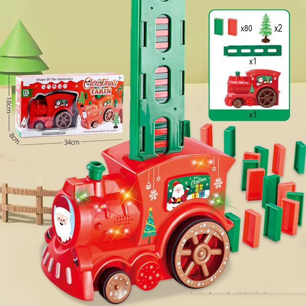 Christmas gift, dominoes, small train, lighting, music, automatic bidding, puzzle, DIY toy, electric bike