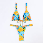 Bikini split body swimsuit for women with printed double-sided fabric and lace up