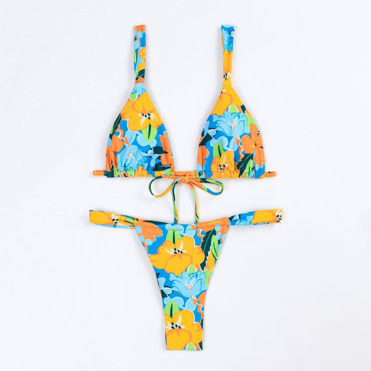 Bikini split body swimsuit for women with printed double-sided fabric and lace up