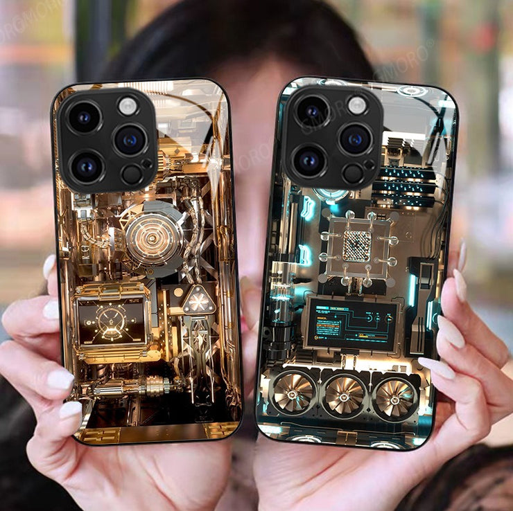 Trendy Cool Circuit Board Phone Case Apple 14 Glass Case iPhone 15 Protective Cover