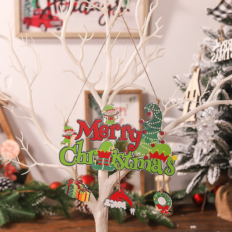 Christmas Tree Elf Letter Pendant Door Hanging Wooden Grinch Merry Christmas Sign Pendant Hanging