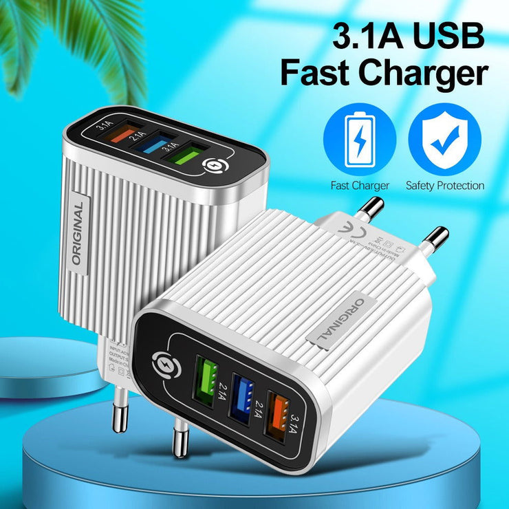 3USB-2.1A Multi Port Mobile Phone Charger Smart Travel Charging Head - Follow yourDream