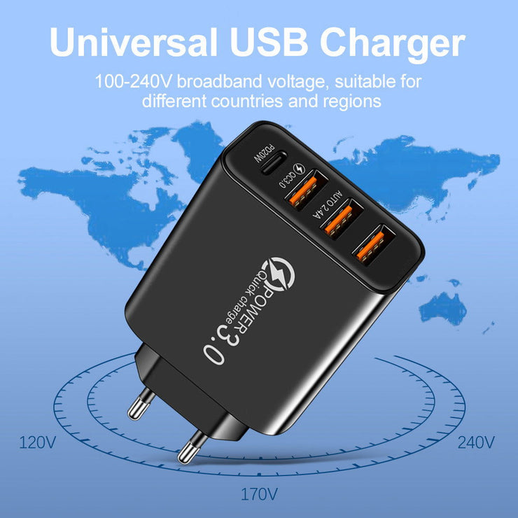 3USB+PD Type-C mobile phone charger with multiple USB ports, travel charging head - Follow yourDream