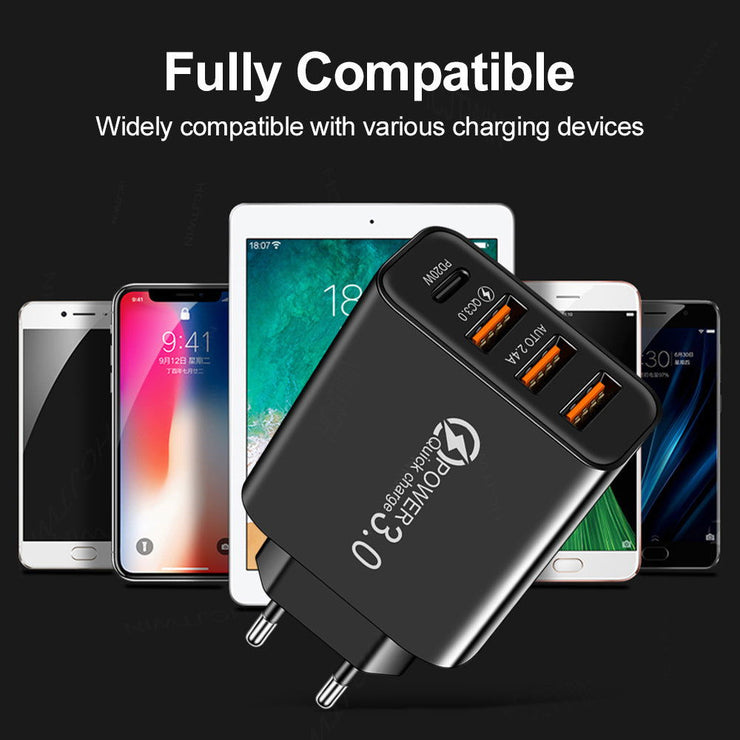 3USB+PD Type-C mobile phone charger with multiple USB ports, travel charging head - Follow yourDream