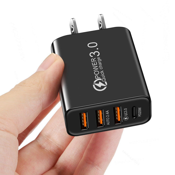 3USB+PD Type-C mobile phone charger with multiple USB ports, travel charging head - Follow yourDream