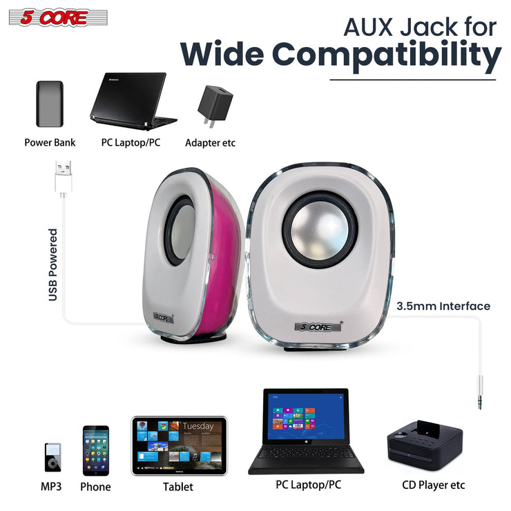 5Core Computer Speakers Pair 10W Combo Power PC Desktop Laptop Gaming