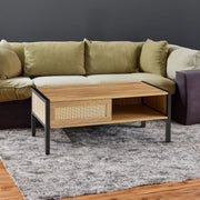 40.16" Rattan Coffee table, sliding door for storage, metal legs, Modern table for living room , natural - Follow yourDream