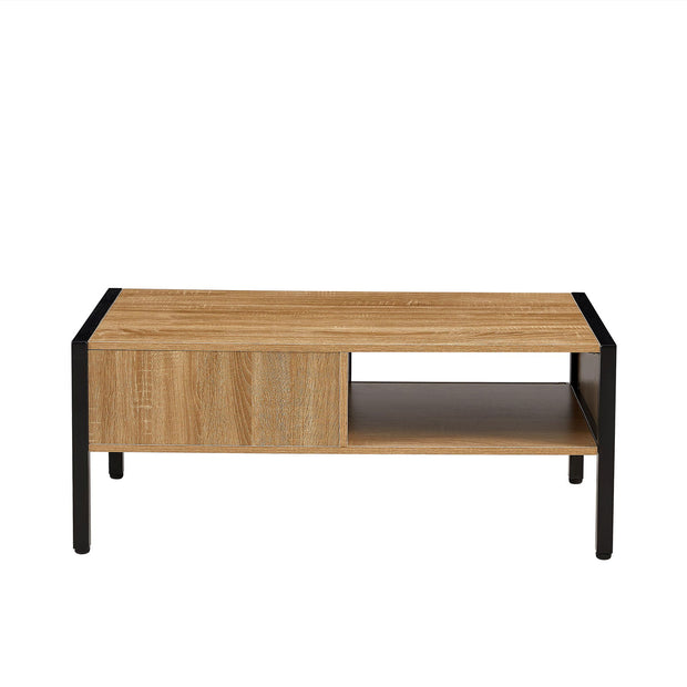 40.16" Rattan Coffee table, sliding door for storage, metal legs, Modern table for living room , natural - Follow yourDream