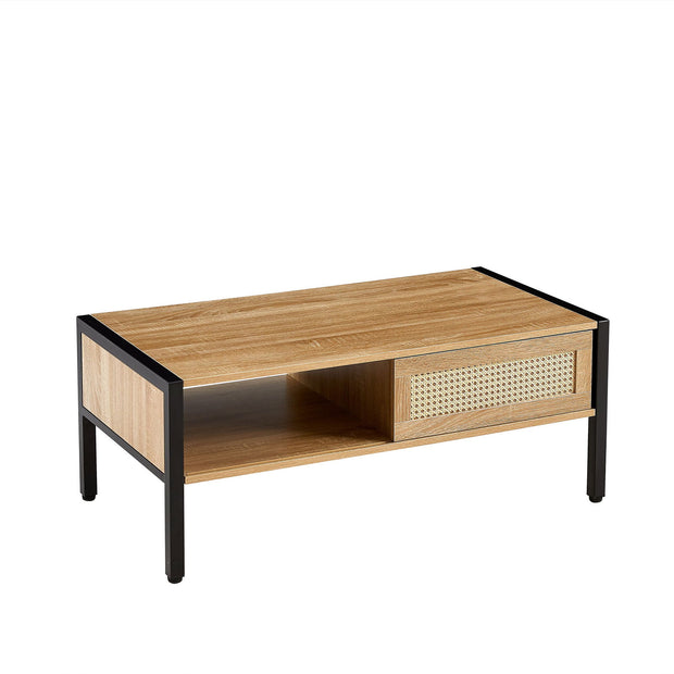 40.16" Rattan Coffee table, sliding door for storage, metal legs, Modern table for living room , natural - Follow yourDream
